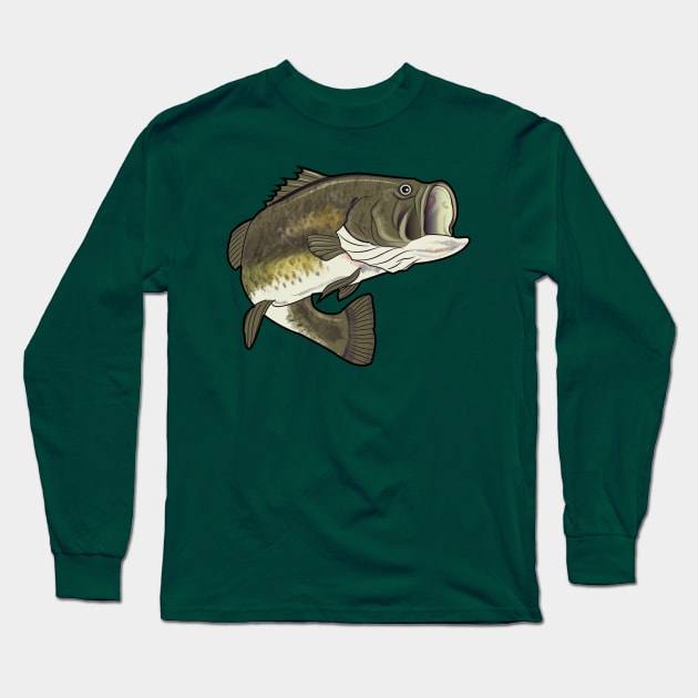 Largemouth Bass Drawing Long Sleeve T-Shirt by PenguinCornerStore